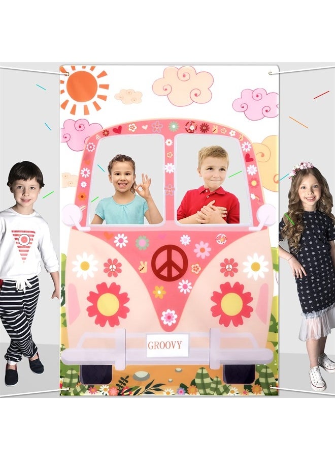 AIEX Hippie Bus Decor Groovy Party Decorations 59x39inch in Size Bus Photo Prop for 60's or 70's Party Decorations Hippie Groovy Backdrop Birthday Hippie Bus Photo Booth Party Accessory  - Image 2