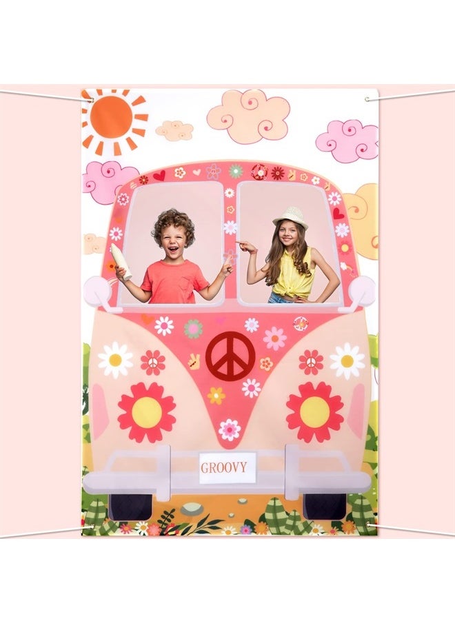 AIEX Hippie Bus Decor Groovy Party Decorations 59x39inch in Size Bus Photo Prop for 60's or 70's Party Decorations Hippie Groovy Backdrop Birthday Hippie Bus Photo Booth Party Accessory  - Image 1