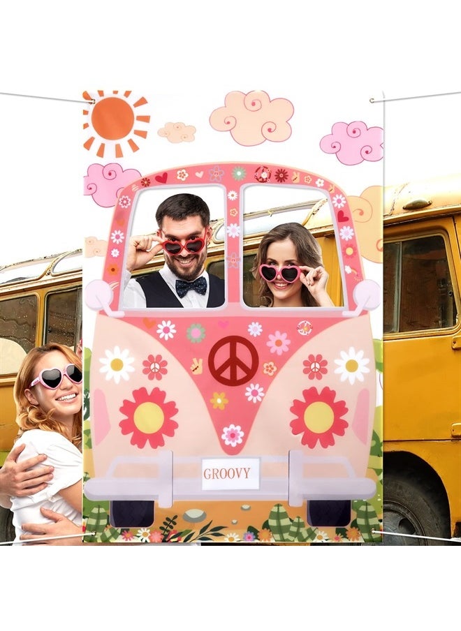 AIEX Hippie Bus Decor Groovy Party Decorations 59x39inch in Size Bus Photo Prop for 60's or 70's Party Decorations Hippie Groovy Backdrop Birthday Hippie Bus Photo Booth Party Accessory  - Image 3