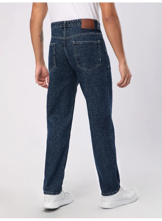 بيونغ جينز رجالي أزرق داكن بقصة واسعة