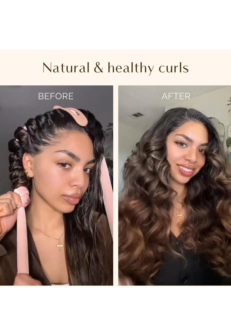 Heatless Hair Curler, No Heat Hair Curlers to Sleep in, Super Soft Ribbon Wrap for Long Hair，Overnight Heatless Curling Set with Hair Scrunchies and Clip, for All Hair types,Pink - Image 2