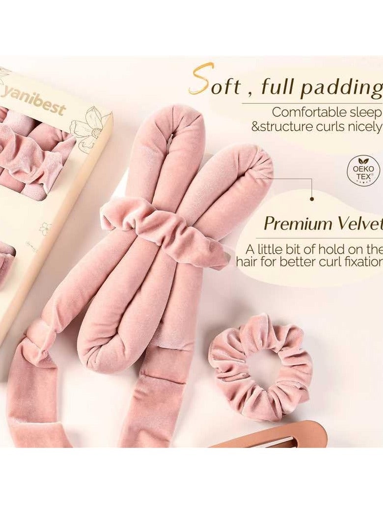 Heatless Hair Curler, No Heat Hair Curlers to Sleep in, Super Soft Ribbon Wrap for Long Hair，Overnight Heatless Curling Set with Hair Scrunchies and Clip, for All Hair types,Pink - Image 3