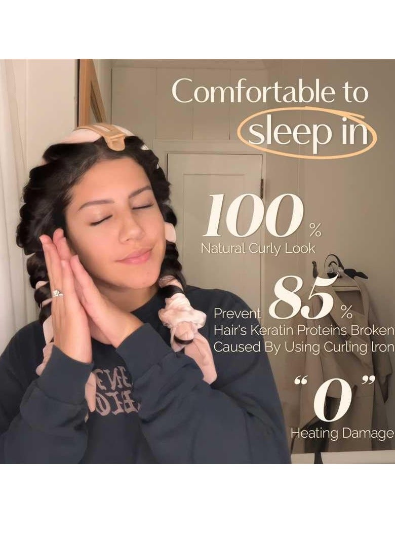 Heatless Hair Curler, No Heat Hair Curlers to Sleep in, Super Soft Ribbon Wrap for Long Hair，Overnight Heatless Curling Set with Hair Scrunchies and Clip, for All Hair types,Pink - Image 4
