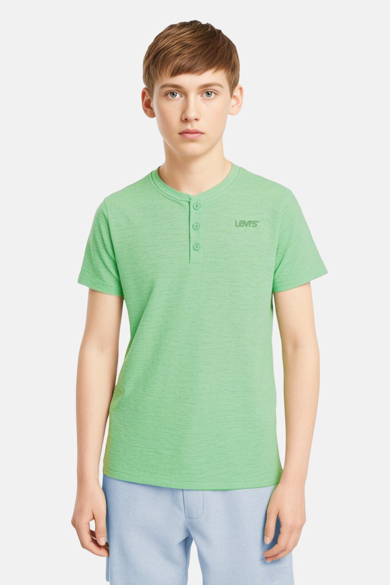 Levi's تي شيرتات بأكمام قصيرة بياقة دائرية للأطفال الأولاد، أخضر، بشعار العلامة التجارية - Image 1