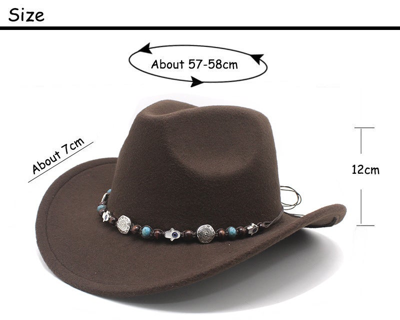 Wide Brim Cowboy Hat Women Winter Tibetan Riding Sunshade Felt Hat - Image 2