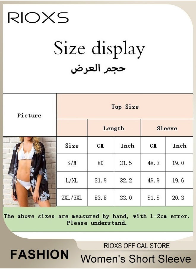 RIOXS - Women Casual Floral Print Beach Cover Ups Short Sleeve Kimono Cardigan Loose Beach Swimsuit Dress - Image 1