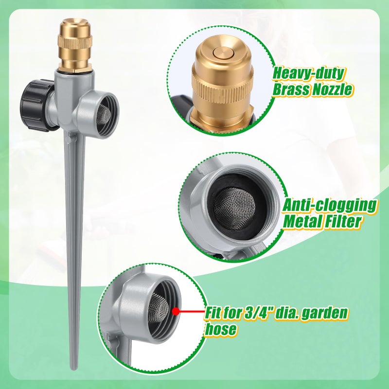 Acostop 2 Pack Metal Lawn Sprinklers for Yard - 360Â° Coverage Water Sprinklers, Adjustable Brass Nozzle with Aluminum Alloy Spike Base for Small Garden Irrigation - Image 4