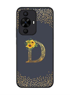 Stylizedd Rugged Black edge case for Huawei nova 12s / Huawei nova 11/ Huawei nova 12 Lite 4G,Custom Monogram Initial Letter Floral Pattern Alphabet - D (Grey)  - Image 1