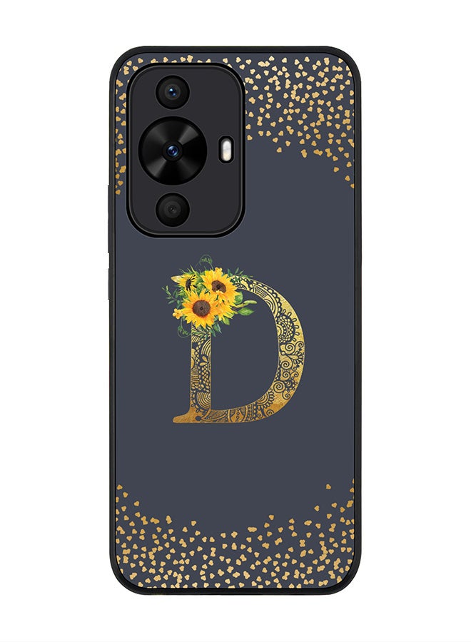 Stylizedd Rugged Black edge case for Huawei nova 12s / Huawei nova 11/ Huawei nova 12 Lite 4G,Custom Monogram Initial Letter Floral Pattern Alphabet - D (Grey) - Image 1