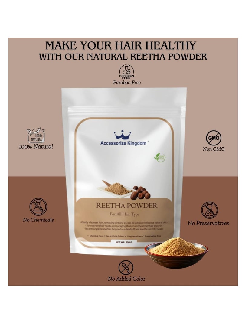 مملكة الإكسسوارات مسحوق ريثا (250 جم) - طبيعي نقي 100٪ | مناسب للشعر والبشرة | ينظف الشعر بلطف ويزيل الأوساخ والزيوت الزائدة | يقوي الجذور ويعزز النمو ويهدئ فروة الرأس - Image 2