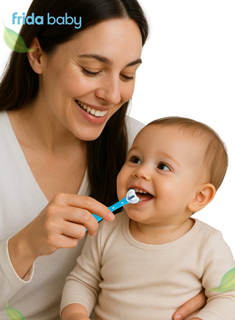 fridababy Triple-Angle Toothhugger Training Toothbrush – Toddler Oral Care, Soft Bristles, 3-Sided Cleaning, Easy Grip, Suction Base, Blue Bristles Fade for Replacement Reminder - Image 2