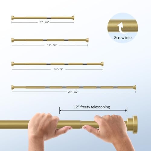 Mcrbeay Shower Curtain Rod, 1" Diameter Heavy Duty Tension Shower Rod, Non Slip Adjustable 28-74 inch No Drilling Shower Curtain Rods Spring Tension For Bathroom, Shower Stall, No Rust, Chrome Gold - Image 5