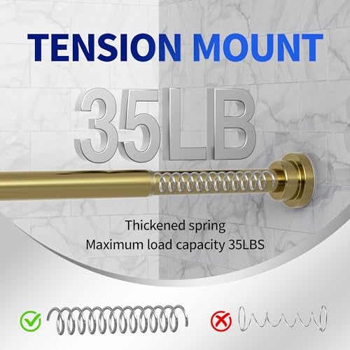 Mcrbeay Shower Curtain Rod, 1" Diameter Heavy Duty Tension Shower Rod, Non Slip Adjustable 28-74 inch No Drilling Shower Curtain Rods Spring Tension For Bathroom, Shower Stall, No Rust, Chrome Gold - Image 3