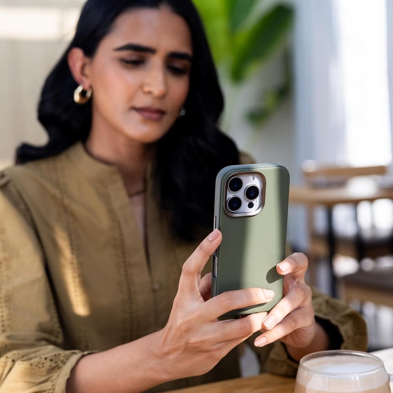 Daily Objects Leatherite Case for iPhone 16 Compatible with Mag-Safe Wireless Charging | Green-Olive Hybrid Magnetic Back Cover - Image 4