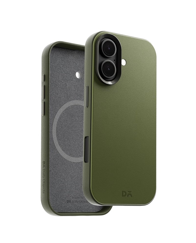 Daily Objects Leatherite Case for iPhone 16 Compatible with Mag-Safe Wireless Charging | Green-Olive Hybrid Magnetic Back Cover - Image 3