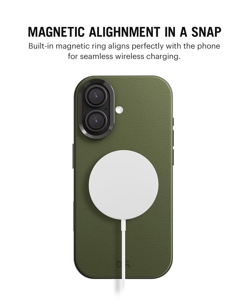 Daily Objects Leatherite Case for iPhone 16 Compatible with Mag-Safe Wireless Charging | Green-Olive Hybrid Magnetic Back Cover - Image 2