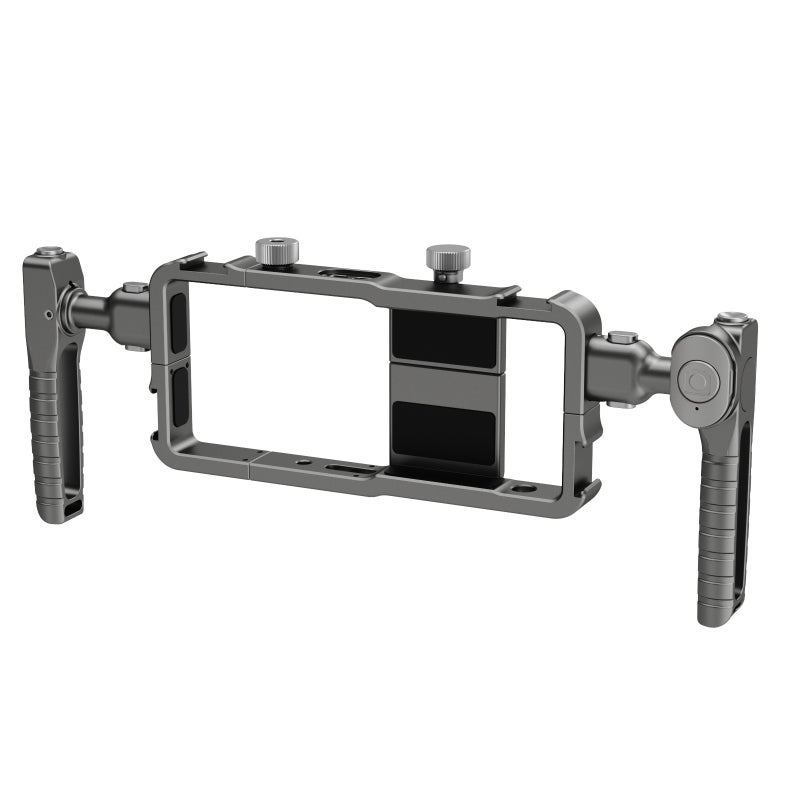 BAFANG Phone Cage: Gray Aluminum Alloy Universal Phone Rig With Dual Detachable Handles, Anti-Slip Silicone Pads, 4 Cold Shoe Mounts - Stable Video Recording Vlogging Kit For Iphone & 58-90mm Smartphones - Image 1