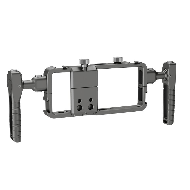 BAFANG Phone Cage: Gray Aluminum Alloy Universal Phone Rig With Dual Detachable Handles, Anti-Slip Silicone Pads, 4 Cold Shoe Mounts - Stable Video Recording Vlogging Kit For Iphone & 58-90mm Smartphones - Image 2