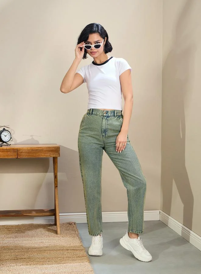 SASSAFRAS Sassafras Women High Rise Washed Tapered Jeans