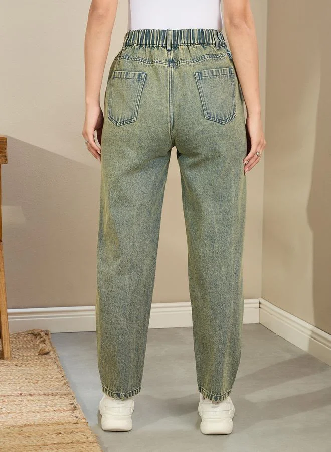 SASSAFRAS Sassafras Women High Rise Washed Tapered Jeans