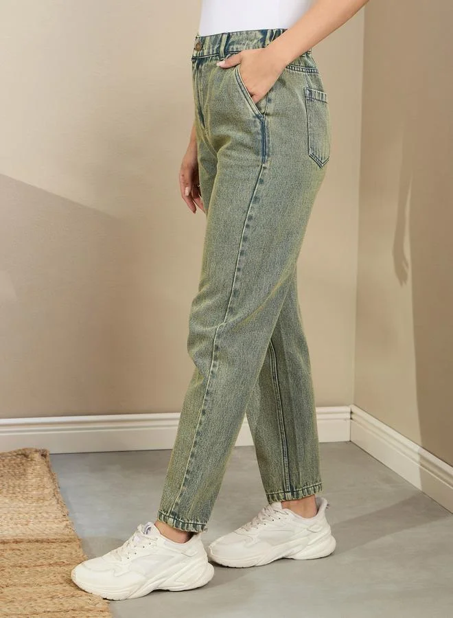 SASSAFRAS Sassafras Women High Rise Washed Tapered Jeans