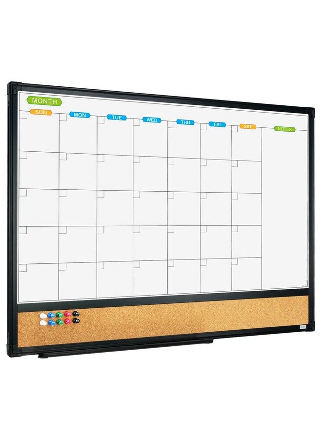 JILoffice Magnetic Calendar Whiteboard & Bulletin Corkboard Combination, Combo Board 24 X 18 Inch, Black Aluminum Frame Wall Mounted Board For Office Home And School With 10 Push Pins - Image 1