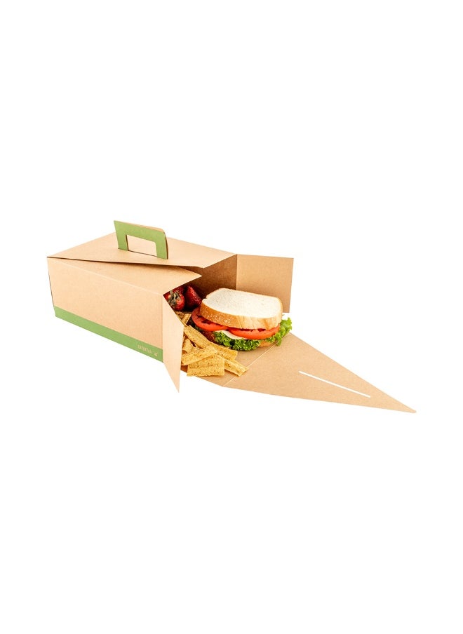 Restaurantware Cater Tek 9 x 7 x 4 Inch Disposable Lunch Boxes, 100 Deep Food Boxes - With Handle, Grease-Resistant, Kraft and Green Paper To Go Boxes, For Meals, Treats, Goodies, or Party Favors  - Image 2