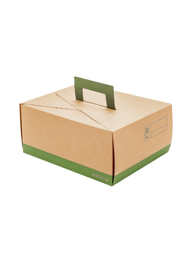 Restaurantware Cater Tek 9 x 7 x 4 Inch Disposable Lunch Boxes, 100 Deep Food Boxes - With Handle, Grease-Resistant, Kraft and Green Paper To Go Boxes, For Meals, Treats, Goodies, or Party Favors  - Image 1
