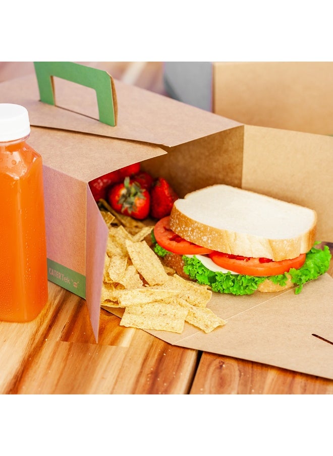 Restaurantware Cater Tek 9 x 7 x 4 Inch Disposable Lunch Boxes, 100 Deep Food Boxes - With Handle, Grease-Resistant, Kraft and Green Paper To Go Boxes, For Meals, Treats, Goodies, or Party Favors  - Image 3