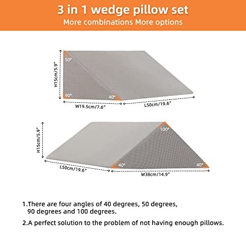 Fanwer Bed Wedges & Body Positioners (3 in 1), 40 Degree Wedges for Bed Positioning,Positioning Pillows for Elderly, Wedge Pillow for Bed Sores, Side Sleeping, After Surgery, Knees Elevated,Back Pain - Image 2