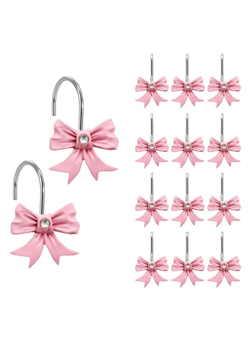 Mmmon 12Pcs Decorative Shower Curtain Hooks, Pink Bow Knot Curtain Hooks Shower Rings, Stylish and DurableStainless Steel Pink Bow Shower Curtain Hooks - Image 2