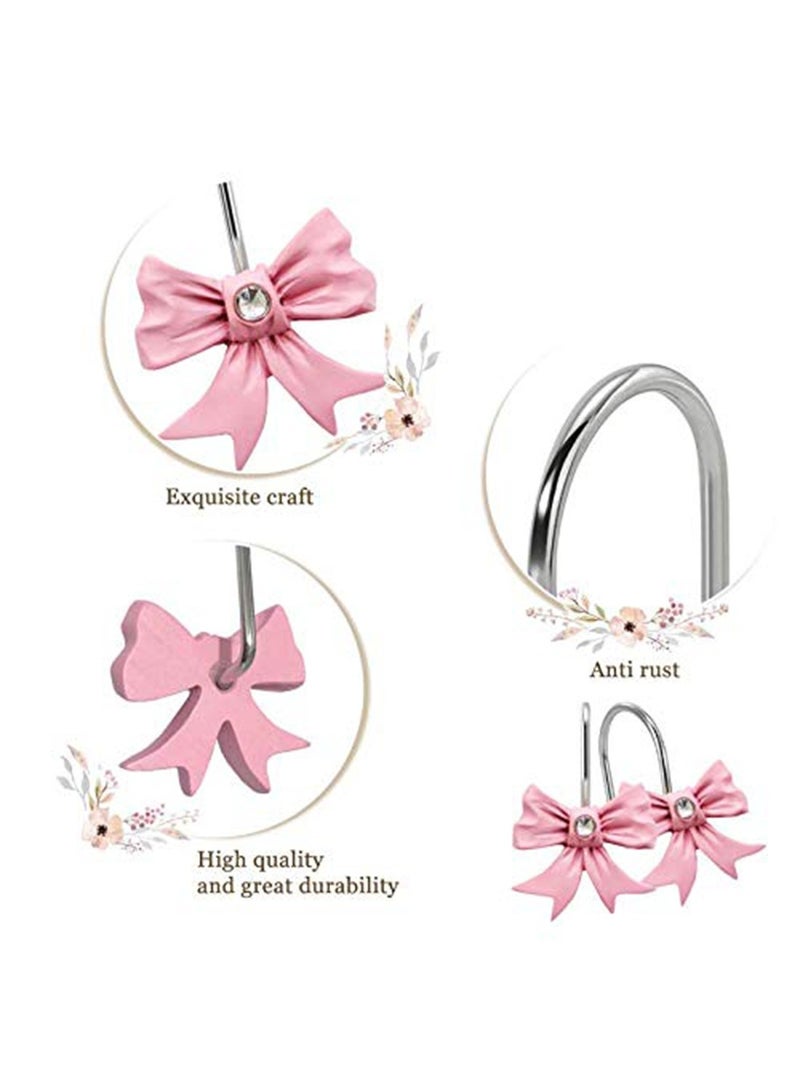 Mmmon 12Pcs Decorative Shower Curtain Hooks, Pink Bow Knot Curtain Hooks Shower Rings, Stylish and DurableStainless Steel Pink Bow Shower Curtain Hooks - Image 3