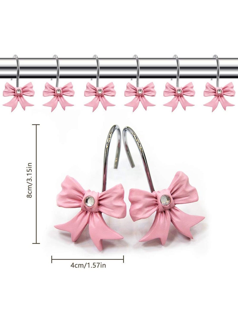 Mmmon 12Pcs Decorative Shower Curtain Hooks, Pink Bow Knot Curtain Hooks Shower Rings, Stylish and DurableStainless Steel Pink Bow Shower Curtain Hooks - Image 4
