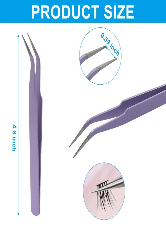Murtenze 9 Pack Precision Tweezers, Stainless Steel Craft Curved Pointed Long Tweezer with Protective Cover for Eyelash Extensions, Jewelry Making, Rhinestones, Nail Art (Purple) - Image 3