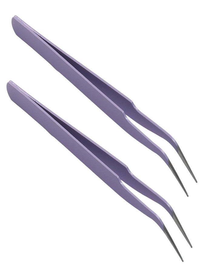 Murtenze 9 Pack Precision Tweezers, Stainless Steel Craft Curved Pointed Long Tweezer with Protective Cover for Eyelash Extensions, Jewelry Making, Rhinestones, Nail Art (Purple) - Image 2