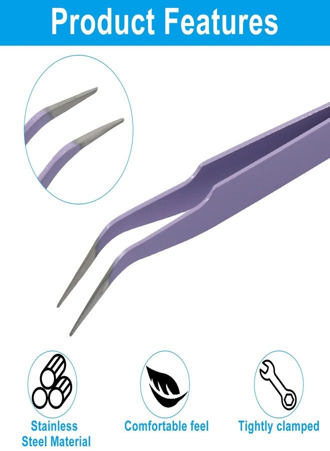 Murtenze 9 Pack Precision Tweezers, Stainless Steel Craft Curved Pointed Long Tweezer with Protective Cover for Eyelash Extensions, Jewelry Making, Rhinestones, Nail Art (Purple) - Image 4
