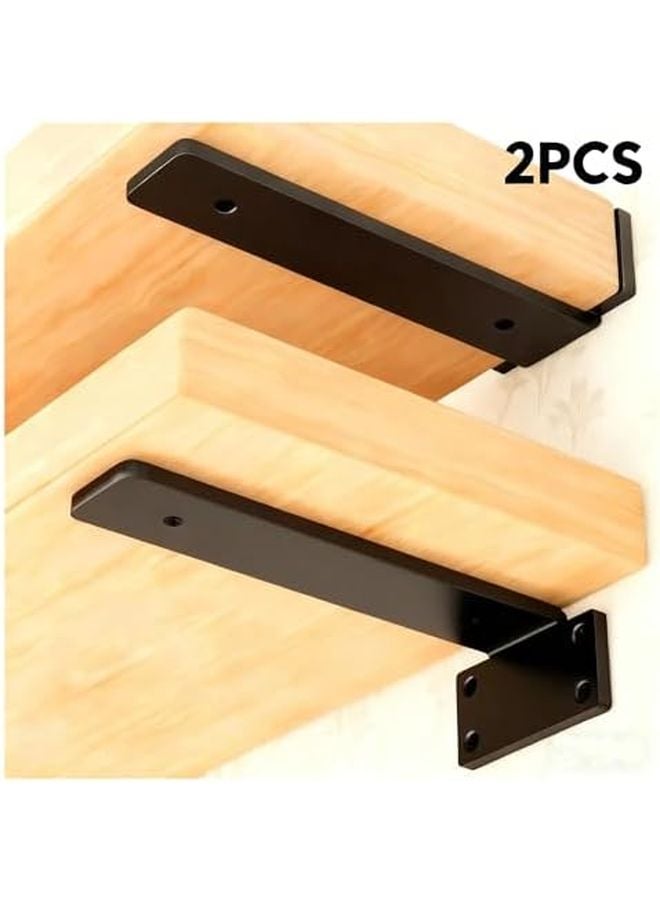 Heavy Duty Floating Shelf 2PCS Black Metal Wall Mount Brackets 200mm Cast Iron Support - Image 3