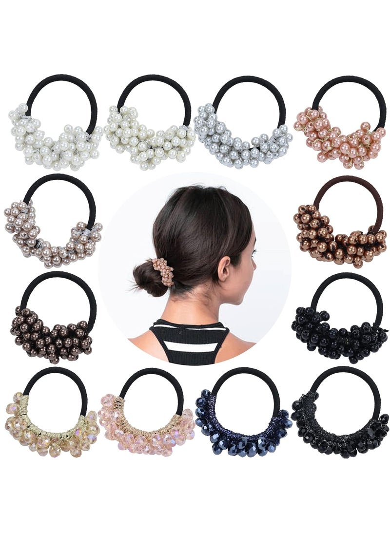 Cinaci Cinaci 12 Pack Glitter Pearl Crystal Hair Scrunchies Stretchy Hair Ties Elastics Rubber Bands Ponytail Holders Hairbands Accessories for Women Girls Multicolored 