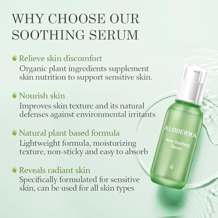 Aloderma Soothing Face Serum with 65% Organic Aloe Vera - Freshly Harvested Aloe for Sensitive Skin with Beta-Glucan & Arginine - Calming, Nourishing & Revitalizing Facial Serum for Clean Skin, 1.7oz - Image 3
