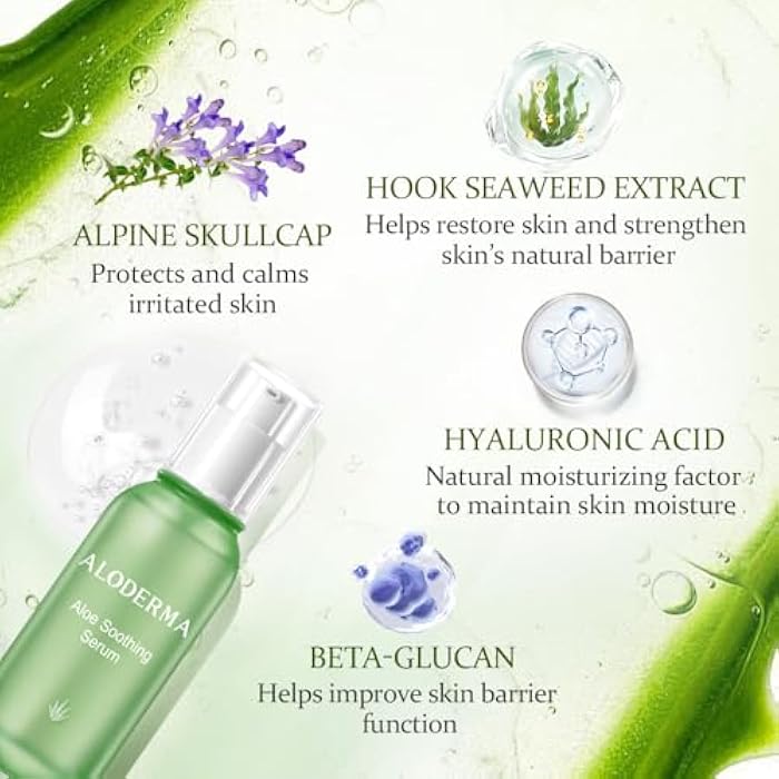 Aloderma Soothing Face Serum with 65% Organic Aloe Vera - Freshly Harvested Aloe for Sensitive Skin with Beta-Glucan & Arginine - Calming, Nourishing & Revitalizing Facial Serum for Clean Skin, 1.7oz - Image 2