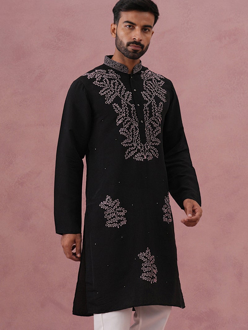 NOZ2TOZ Black Embroidered Kurta for Men - Image 4