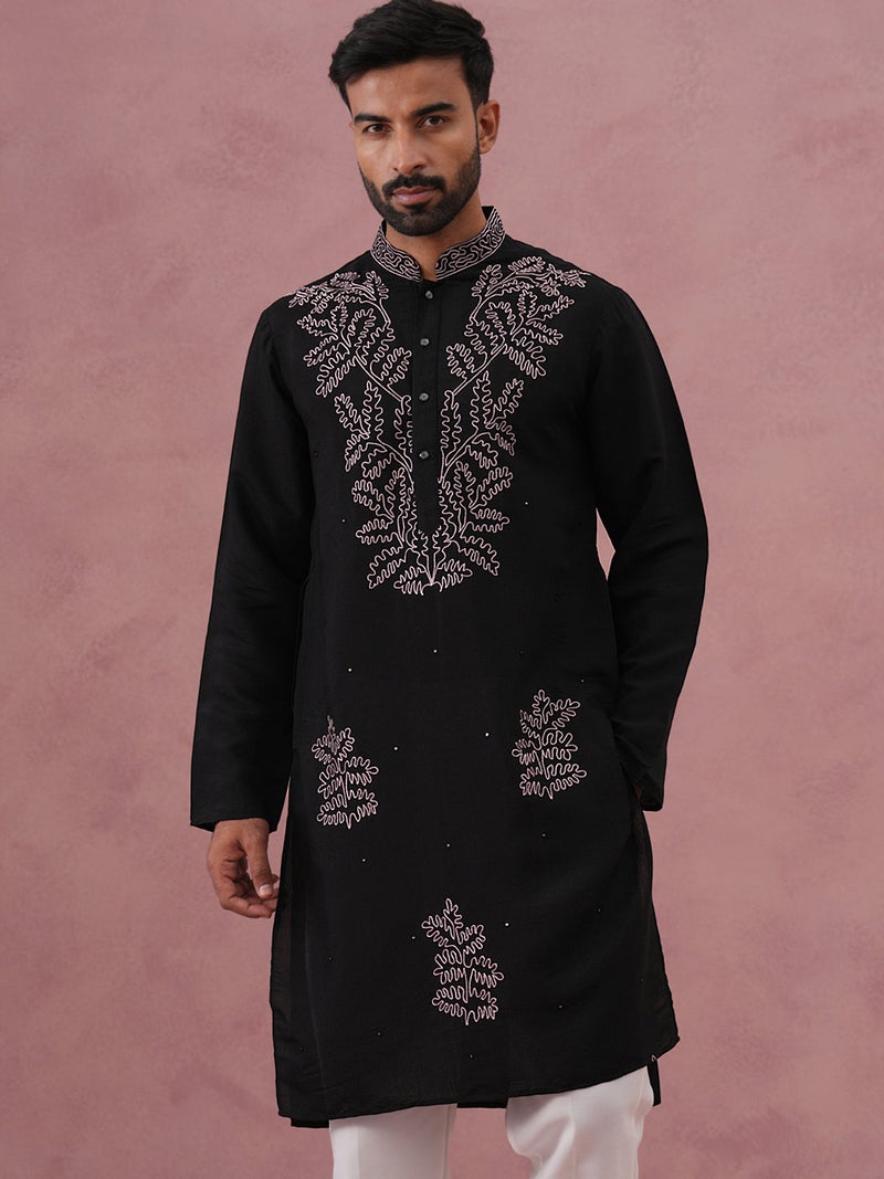 NOZ2TOZ Black Embroidered Kurta for Men - Image 1