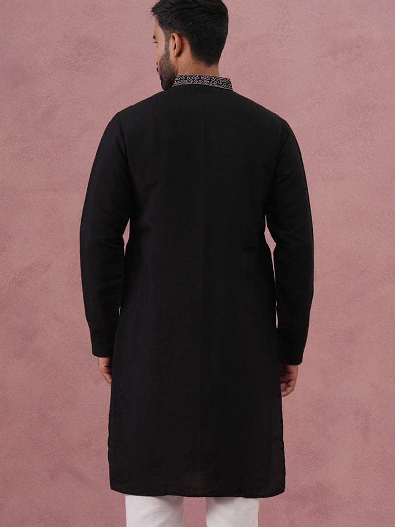 NOZ2TOZ Black Embroidered Kurta for Men - Image 3