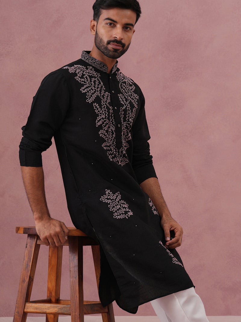 NOZ2TOZ Black Embroidered Kurta for Men - Image 5