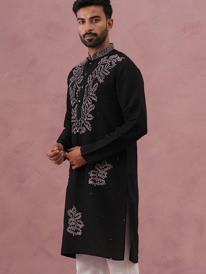 NOZ2TOZ Black Embroidered Kurta for Men - Image 2