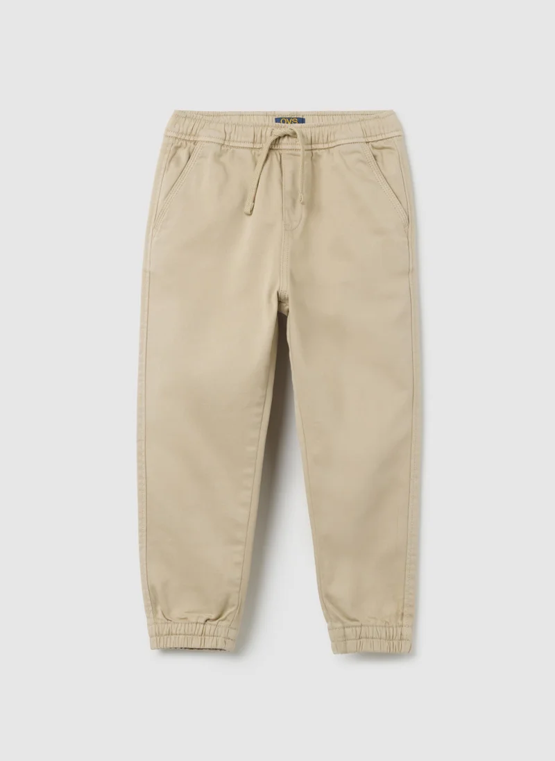 او في اس CHILDREN'S REGULAR FIT BEIGE COTTON TROUSERS