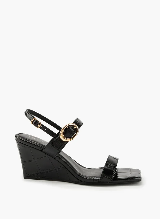 Celeste Women's Solid Wedge Heeled Sandals with Buckle Closure