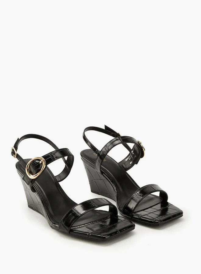 Celeste Women's Solid Wedge Heeled Sandals with Buckle Closure