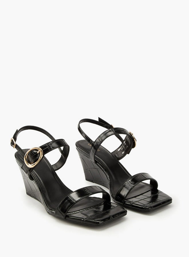 Celeste Women's Solid Wedge Heeled Sandals with Buckle Closure - Image 2