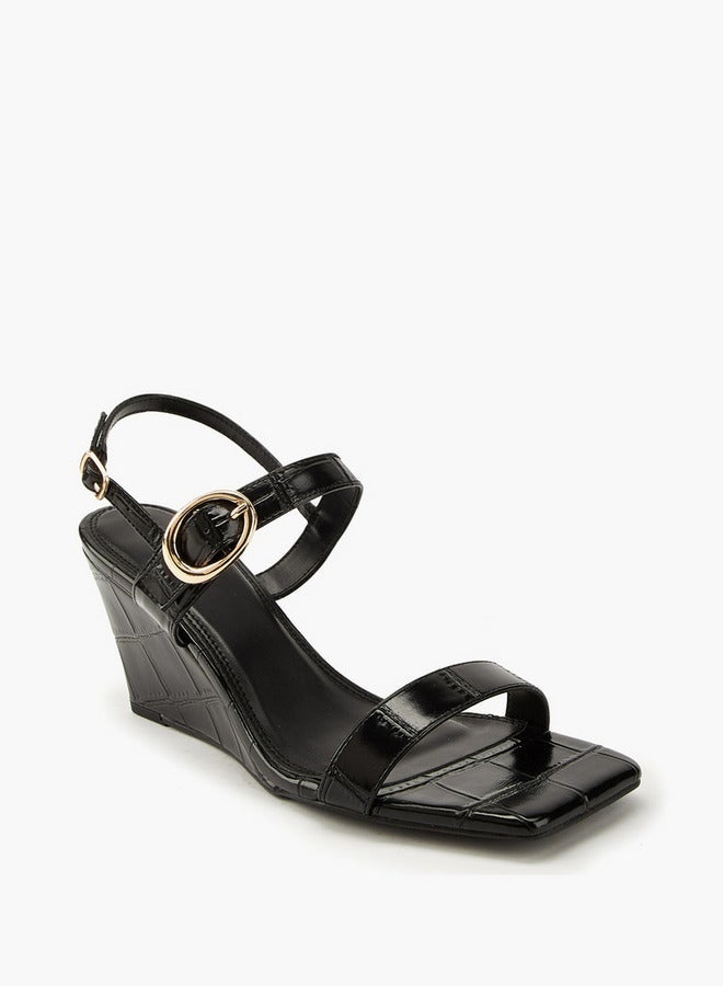 Celeste Women's Solid Wedge Heeled Sandals with Buckle Closure - Image 3